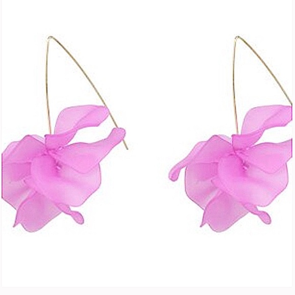 Purple  Flower Drop Earrings - Picture 2 of 4